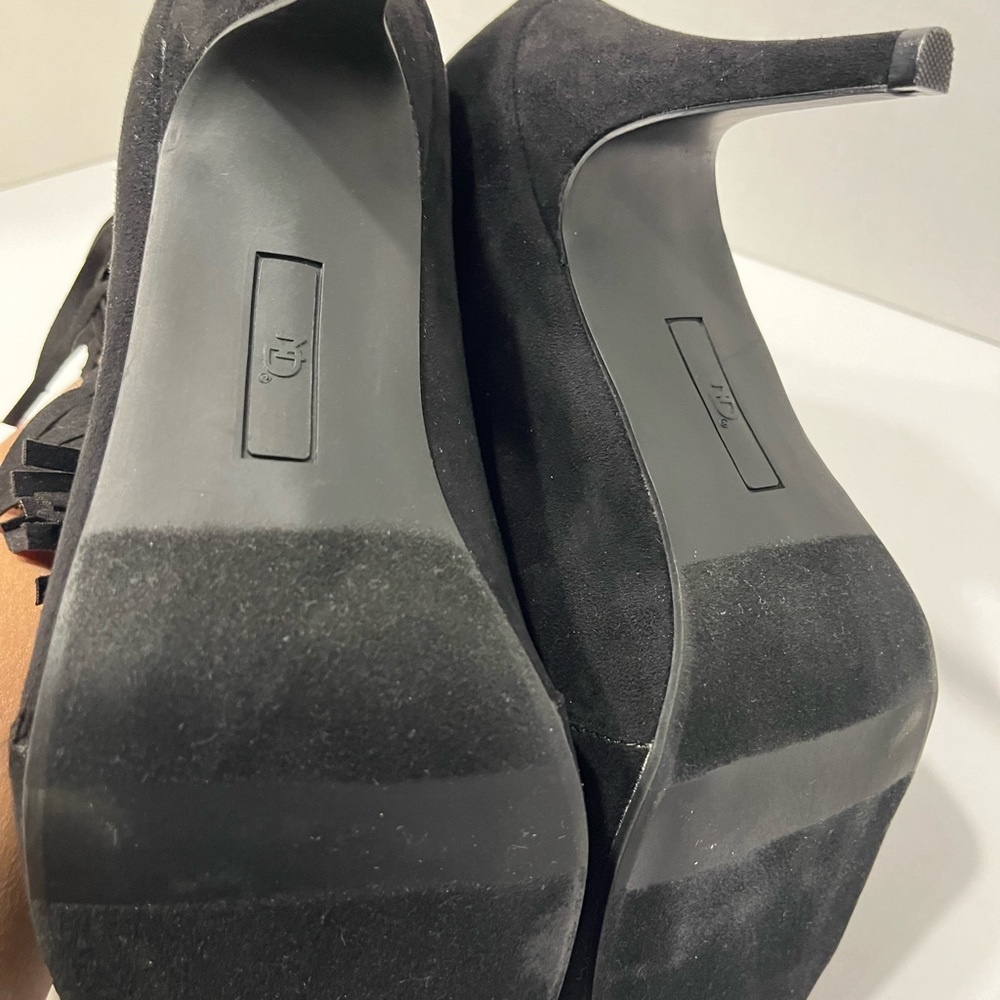 New Directions Brooke Peep Toe Black Fringe Ankle Boots‎ Women Size 10 - Picture 4 of 10